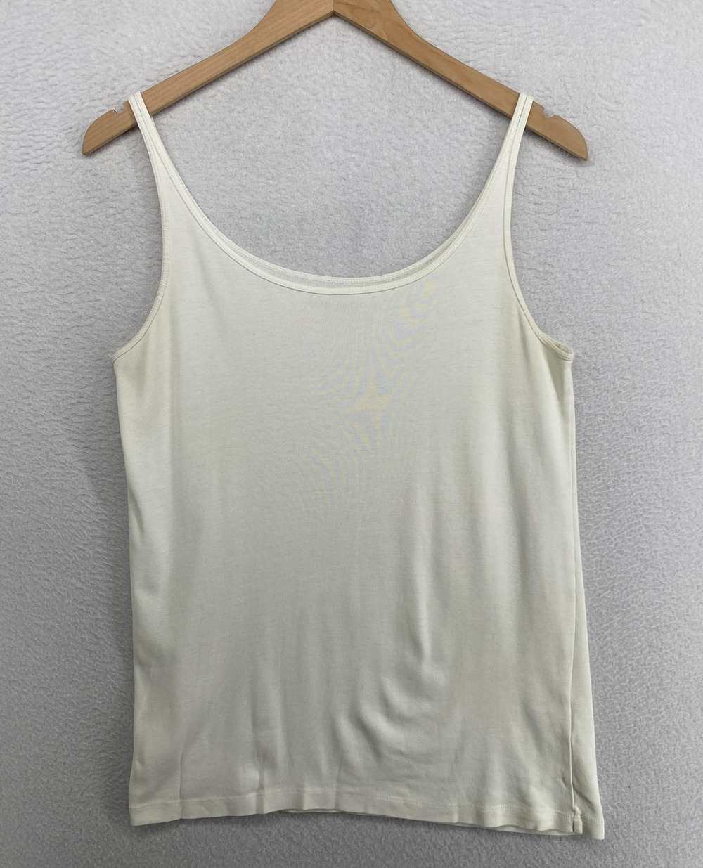 EILEEN FISHER Tank Top M Organic Cotton Ribbed Jersey Cami Scoop Neck Off White